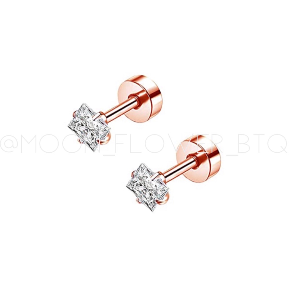 4mm Square Clear Cz Stud Earrings Hypoallergenic Stainless Steel Womens 25$